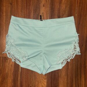 Cecico Mint Green Lace-Trim High Waist Shorts